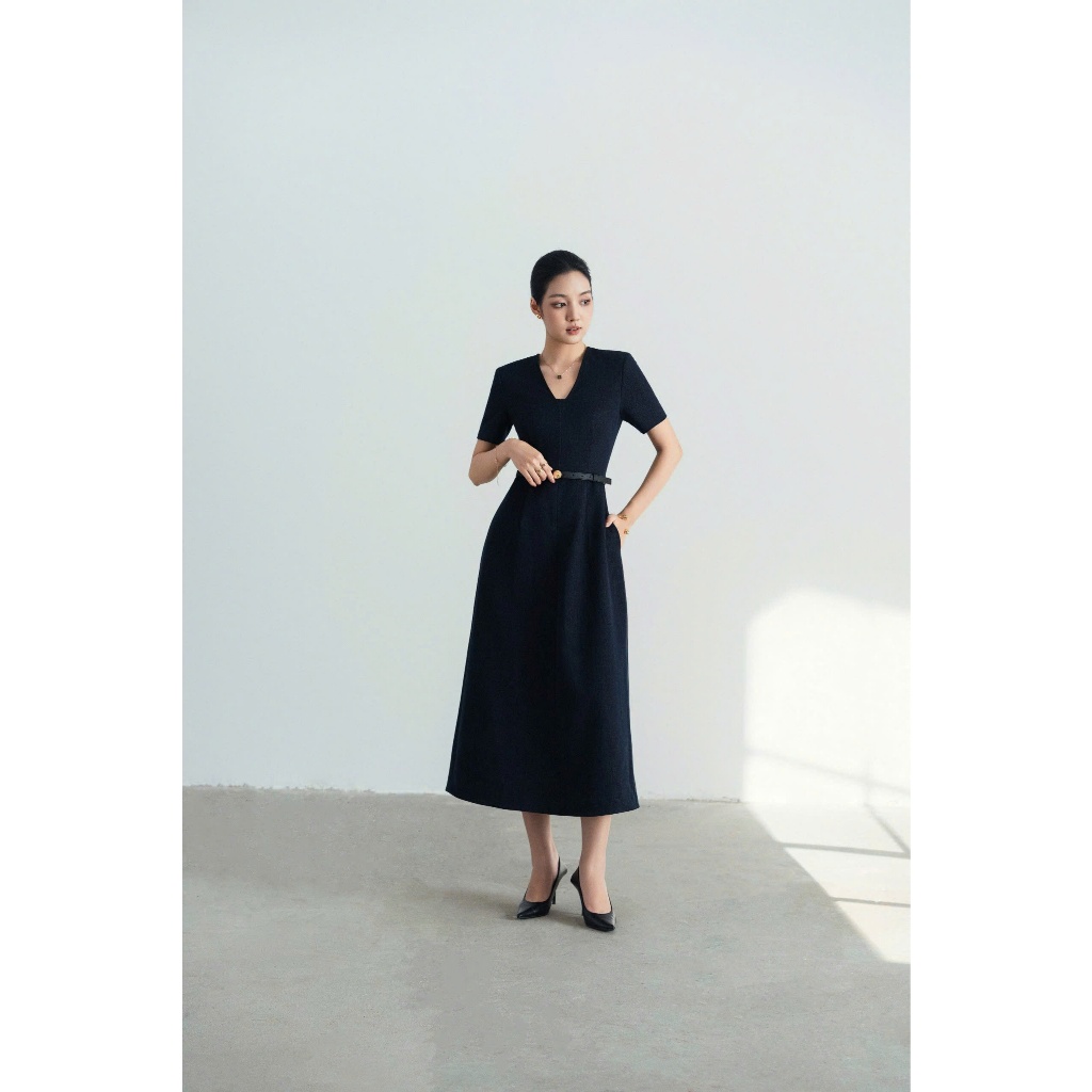 [BOHEE] Váy Nữ Dáng Dài Bohee V135 Cổ V Tay Ngắn Thiết Kế Thanh Lịch Phong Cách Hàn Quốc