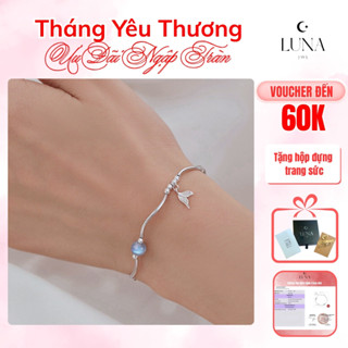 Vòng Tay Nữ Bạc S925 Charm Đuôi Cá Uốn Lượn Đá Mặt Trăng Tự Nhiên Thu Hút May Mắn LN03 - Luna JWL