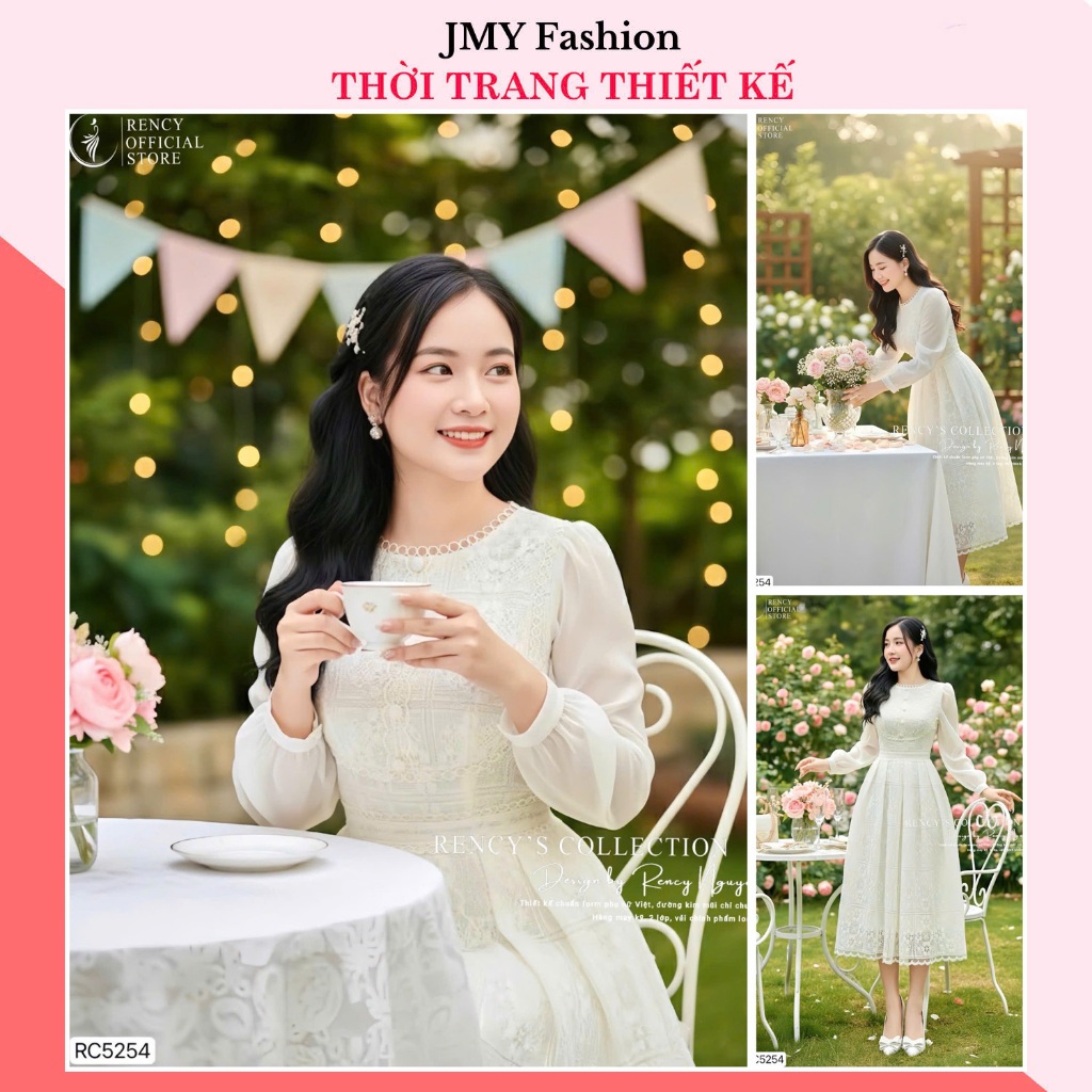 RC5254 Váy ren kem xòe dáng dài phối tay tơ công sở [TH RENCY]