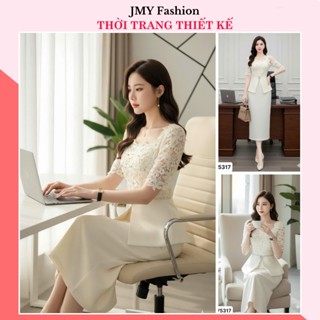 V5317 Váy đầm tafta trắng kem phối ren tay lỡ dự tiệc [Dolce Viva Colection(DVC/ACC)] váy ôm bút chì cổ vuông sang chảnh