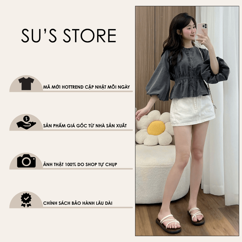 Áo Sơ Mi Xếp Li Trước Cúc Dọc Viền Bèo Chun Eo Tay Bồng A3216 Susstore Thời Trang Nữ | BigBuy360 - bigbuy360.vn