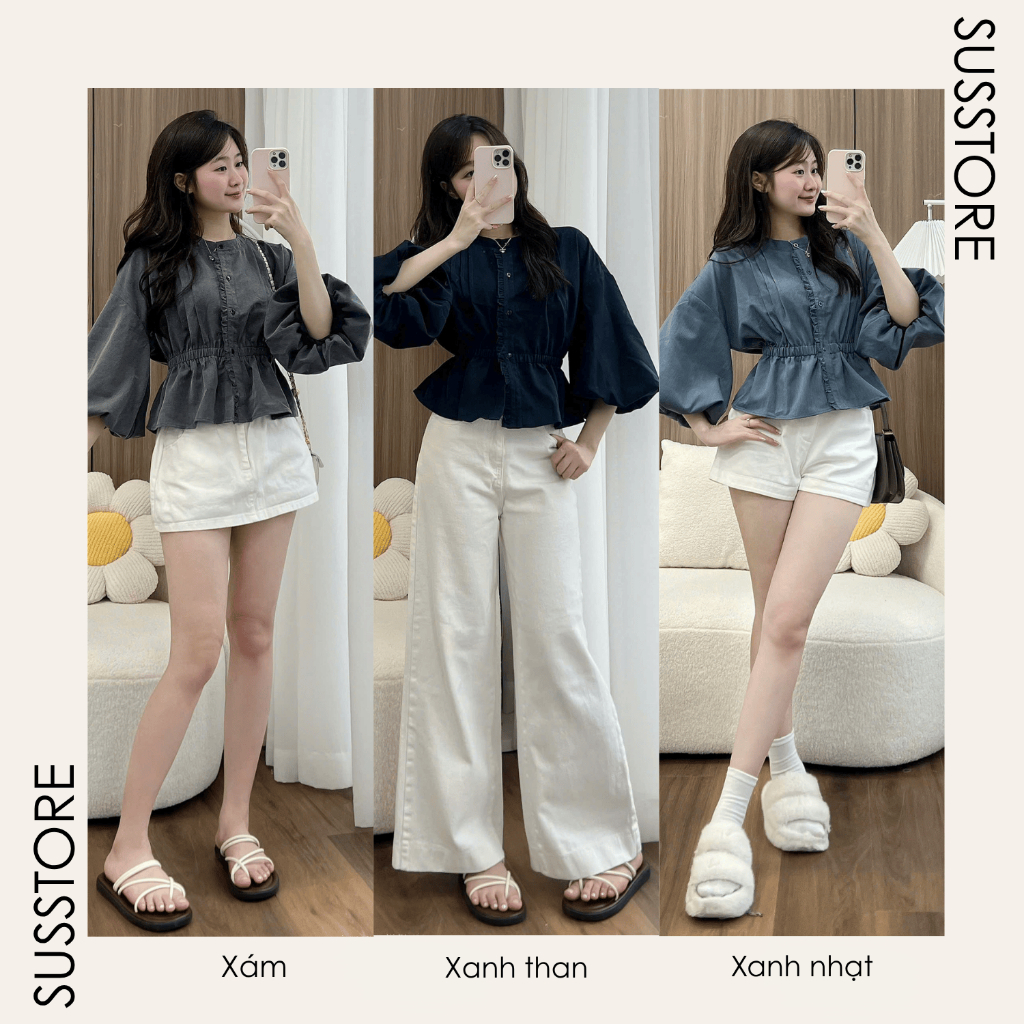 Áo Sơ Mi Xếp Li Trước Cúc Dọc Viền Bèo Chun Eo Tay Bồng A3216 Susstore Thời Trang Nữ | BigBuy360 - bigbuy360.vn