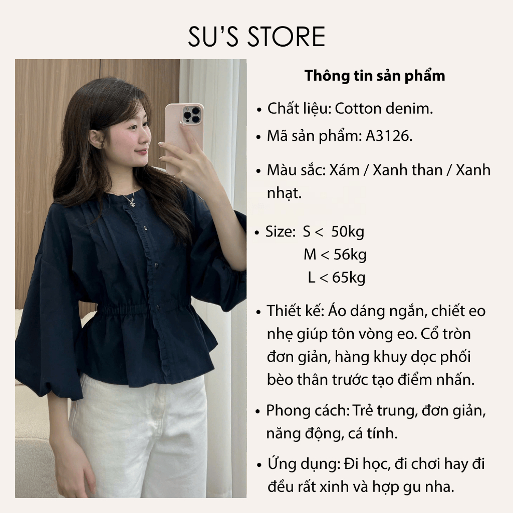 Áo Sơ Mi Xếp Li Trước Cúc Dọc Viền Bèo Chun Eo Tay Bồng A3216 Susstore Thời Trang Nữ | BigBuy360 - bigbuy360.vn
