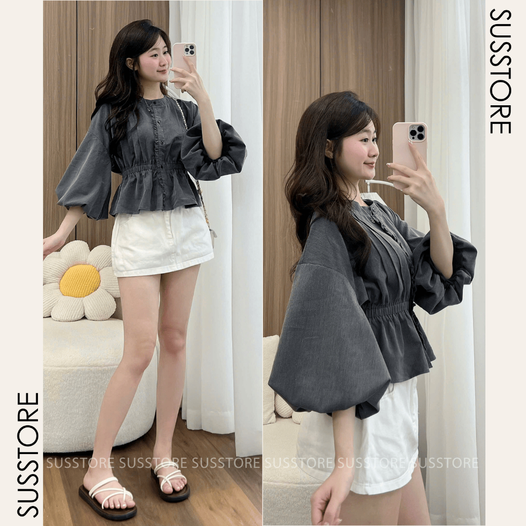 Áo Sơ Mi Xếp Li Trước Cúc Dọc Viền Bèo Chun Eo Tay Bồng A3216 Susstore Thời Trang Nữ | BigBuy360 - bigbuy360.vn