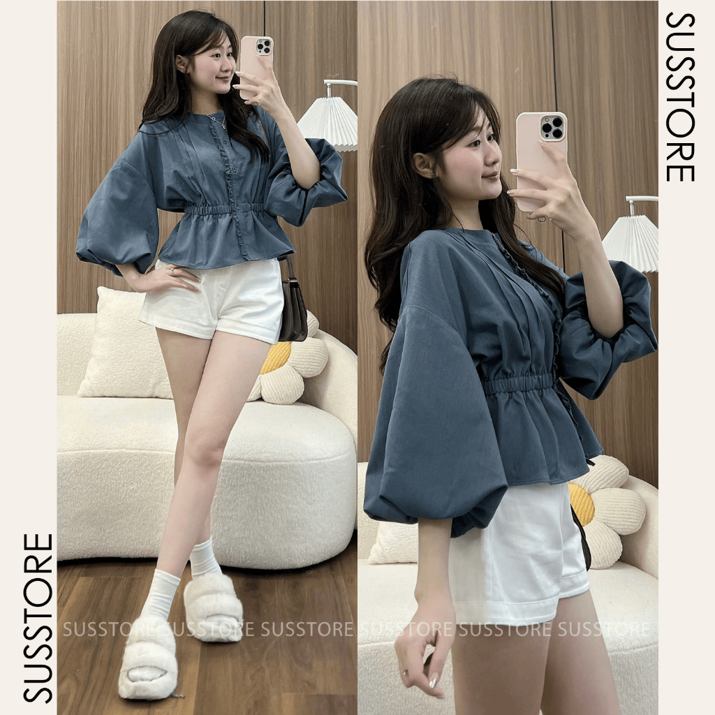 Áo Sơ Mi Xếp Li Trước Cúc Dọc Viền Bèo Chun Eo Tay Bồng A3216 Susstore Thời Trang Nữ | BigBuy360 - bigbuy360.vn