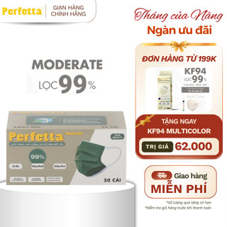 (TẶNG KF94 ĐH 199K) Khẩu Trang Y Tế Perfetta Moderate 50 Cái/Hộp - 3 Lớp Siêu Mềm Mịn, Vừa Sống Mũi
