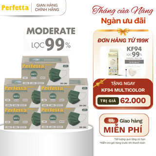 (TẶNG KF94 ĐH 199K) Combo 5 Hộp Khẩu Trang Y Tế Perfetta Moderate 50 Cái/Hộp - 3 Lớp Siêu Mịn