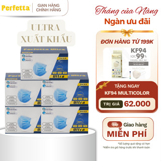 (TẶNG KF94 ĐH 199K) Combo 5 Hộp Khẩu Trang Y Tế Perfetta Ultra Xuất Khẩu 4 Lớp Hỗ Trợ Ngăn Bụi Mịn PM2.5
