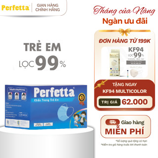 (TẶNG KF94 ĐH 199K) Khẩu Trang Y Tế 3 Lớp Perfetta Trẻ Em 35 Cái/Hộp - Trắng/Xanh, Thoáng Khí