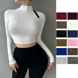  Áo Cổ Leo Croptop Giữ Nhiệt Tay Dài ANNAKIKI Chất Liệu Cotton Ôm Sát -005A 