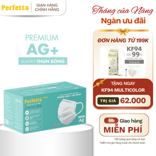 (TẶNG KF94 ĐH 199K) Khẩu Trang Y Tế Perfetta Premium 3 Lớp Có 2 Thanh Nẹp Mềm Mại Hộp 40 Cái