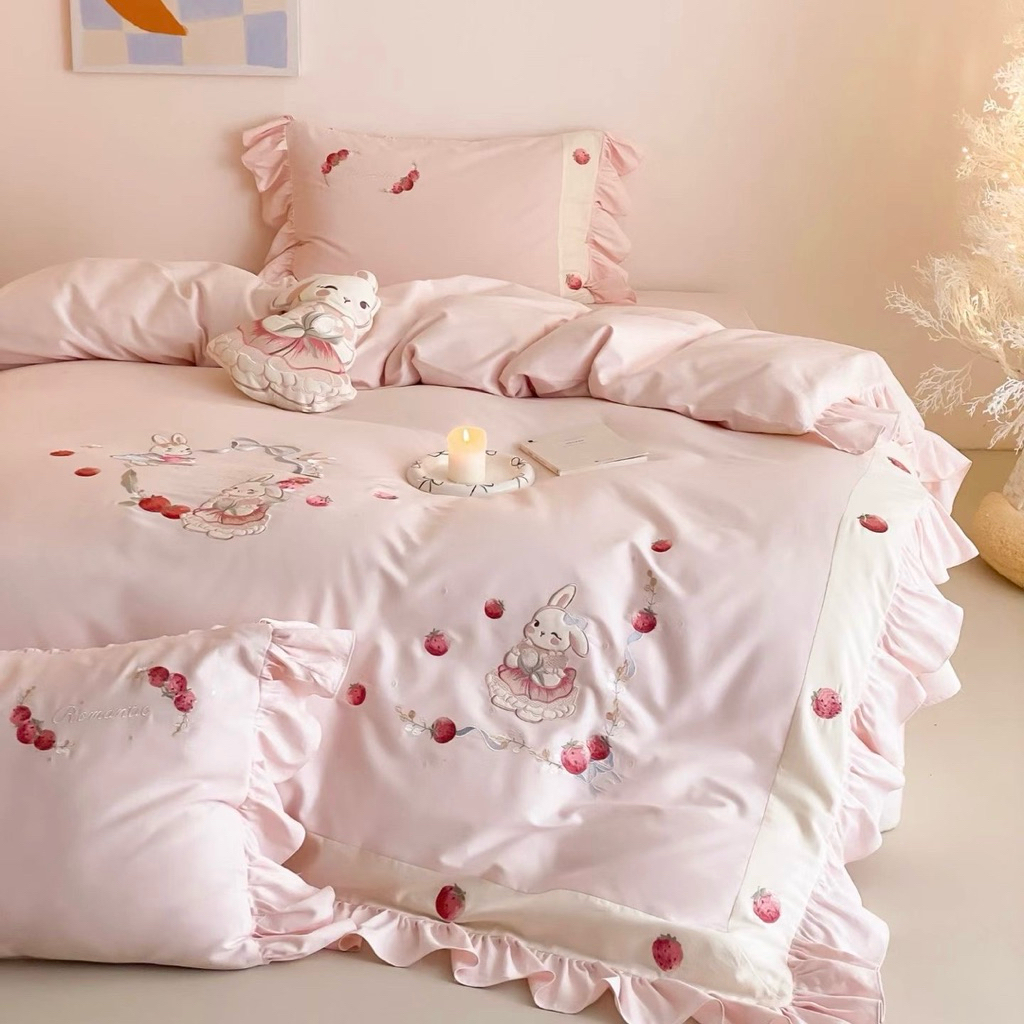 Bộ Vỏ Chăn Ga Gối Cotton 100S Sợi Dài Thoáng Khí Hoạ Tiết Thêu Thủ Công