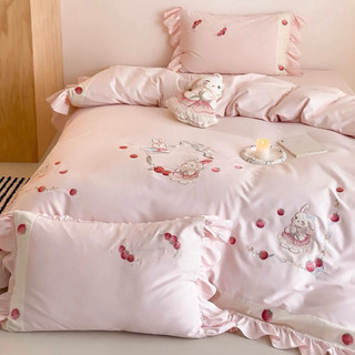 Bộ Vỏ Chăn Ga Gối Cotton 100S Sợi Dài Thoáng Khí Hoạ Tiết Thêu Thủ Công
