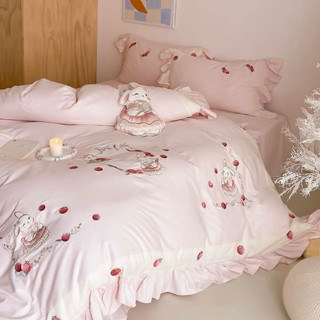Bộ Vỏ Chăn Ga Gối Cotton 100S Sợi Dài Thoáng Khí Hoạ Tiết Thêu Thủ Công