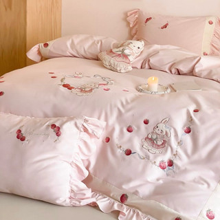 Bộ Vỏ Chăn Ga Gối Cotton 100S Sợi Dài Thoáng Khí Hoạ Tiết Thêu Thủ Công