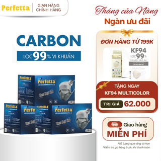 (TẶNG KF94 ĐH 199K) Combo 3 Hộp Khẩu Trang Y Tế Perfetta Carbon 4 Lớp Than Hoạt Tính (120 Cái)