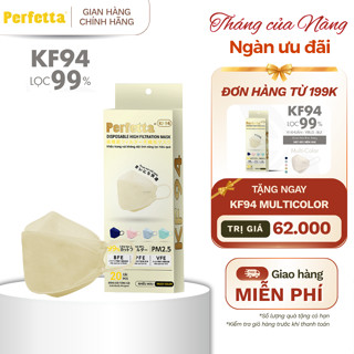 (TẶNG KF94 ĐH 199K) Khẩu Trang Perfetta KF94 20 Cái/Hộp - Đệm Mút Êm Ái, 3 Lớp Mềm Mại, Đóng Gói Từng Cái