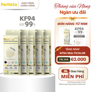 (TẶNG KF94 ĐH 199K) Combo 5 Hộp Khẩu Trang Perfetta KF94 20 Cái/Hộp -  3 Lớp Mềm Mại.