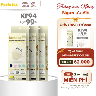 (TẶNG KF94 ĐH 199K) Combo 3 Hộp Khẩu Trang Perfetta KF94 20 Cái/Hộp - 3 Lớp Mềm Mại.