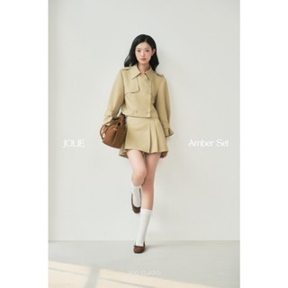  SEO STUDIO - Set áo kaki mix chân váy xếp li - Amber Set 