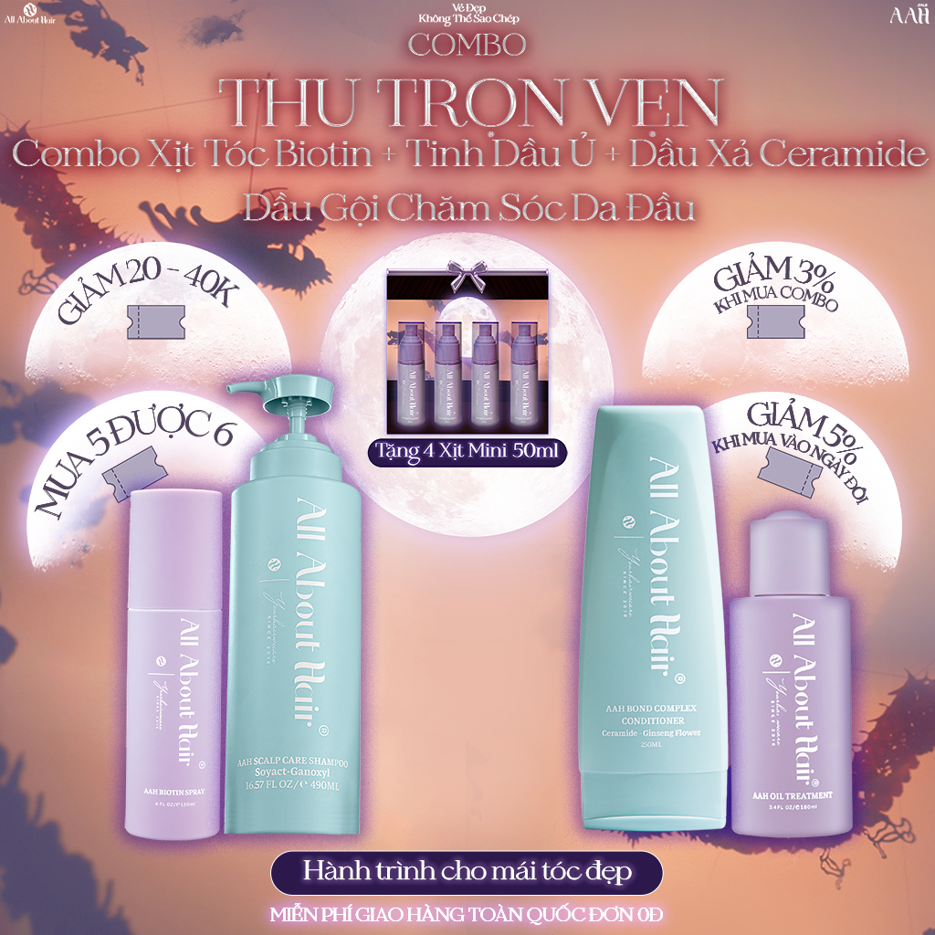 COMBO 4SP Gội, Xả, Ủ, Xịt All About Hair phục hồi & dưỡng tóc toàn diện