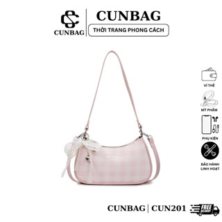  Túi xách nữ đeo chéo kẻ caro kèm charm nơ  tym ngọc dễ thương CUN201 