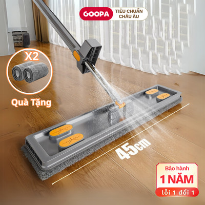 Cây lau nhà phun sương tự vắt GOOPA xoay 360 độ, bàn lau lớn 45cm phù hợp với nhiều loại sàn nhà