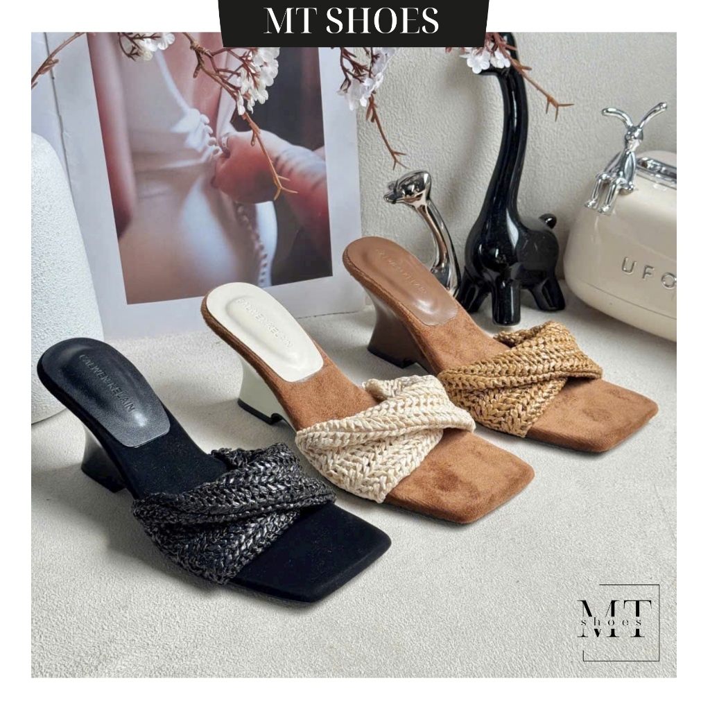 Guốc Cao Gót Nữ Quai Lưới Đan Phối Gót Thuyền Cao 5 Phân Form Đẹp Tôn chân MT Shoes GN097