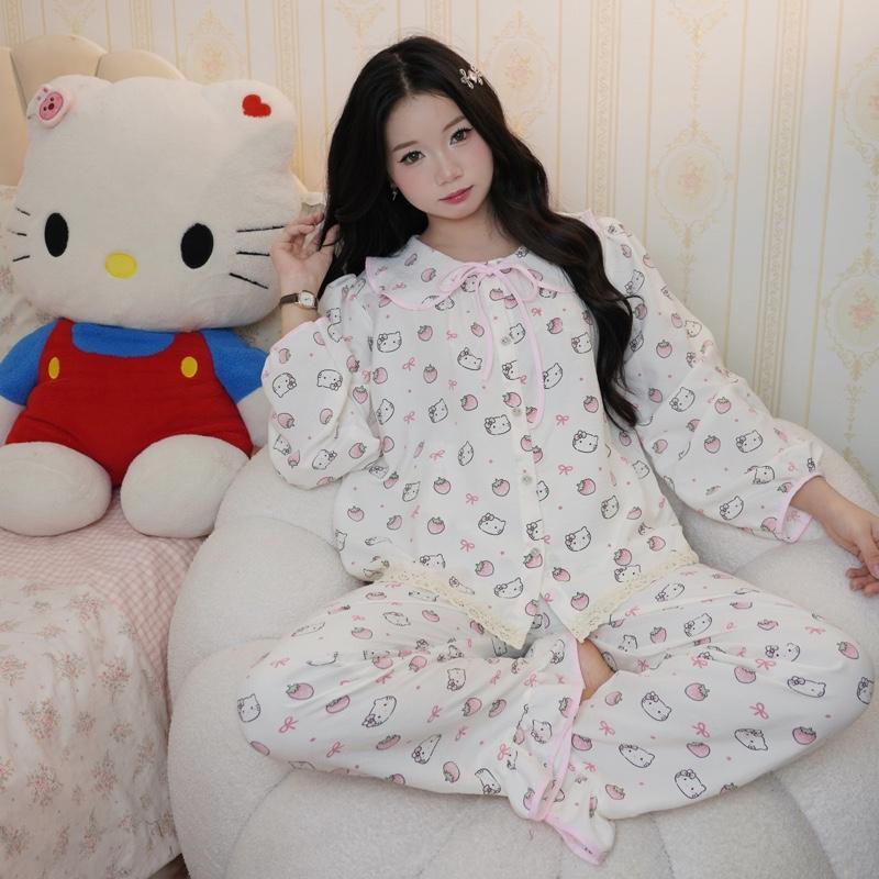 DÀI TAY Cổ SEN bộ ngủ nữ tiểu thư cổ sen vải đũi bông mây mùa hè mặc đi ngủ mát mẻ thoải mái Women Quần Ngủ Áo Ngủ | BigBuy360 - bigbuy360.vn