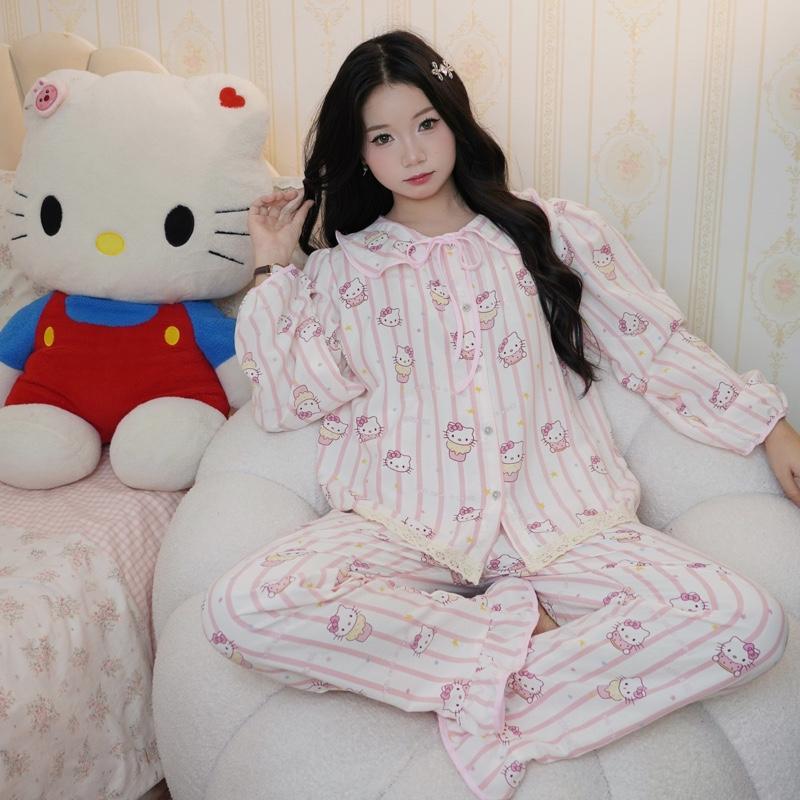 DÀI TAY Cổ SEN bộ ngủ nữ tiểu thư cổ sen vải đũi bông mây mùa hè mặc đi ngủ mát mẻ thoải mái Women Quần Ngủ Áo Ngủ | BigBuy360 - bigbuy360.vn