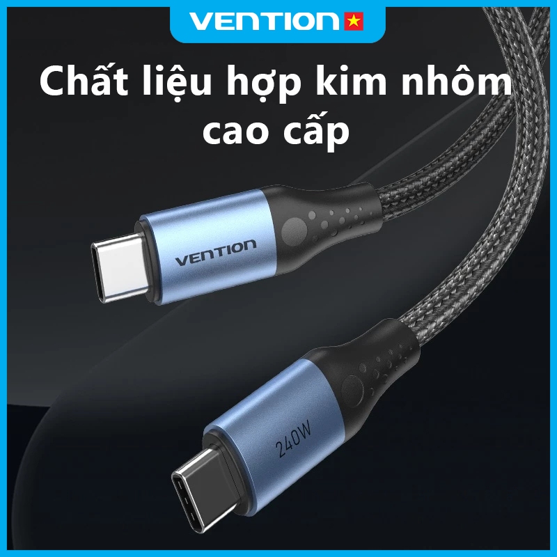 Cáp Sạc Nhanh 240W Vention Type C, Tốc Độ 480Mbps, Dây Dù Bện 4mm Đầu Hợp Kim Nhôm Mạ Niken Bền Chắc | BigBuy360 - bigbuy360.vn