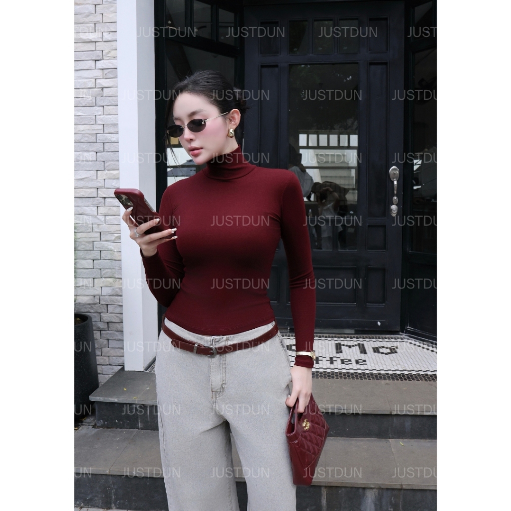 Áo Thun Ôm Body Giữ Nhiệt Cổ Cao 8 Phân, Tay Dài JUSTDUN C20 – Chất Cotton Dày Dặn, Tôn Dáng | BigBuy360 - bigbuy360.vn