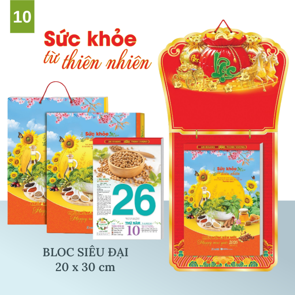 20X30 BỘ LỊCH TẾT TREO TƯỜNG XUÂN BÍNH NGỌ 2026 CON NGỰA BLOC SIÊU ĐẠI
