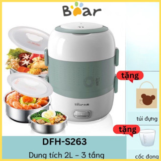  Hộp cơm cắm điện Bear DFH-S263 loại 3 tầng dung tích 2L với hệ thống tuần hoàn PTC 