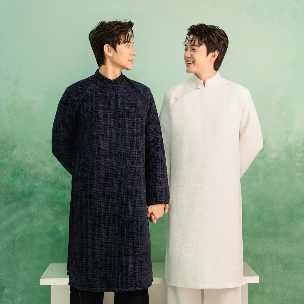 Áo dài nam vải Tweed kiểu cúc tròn, có ép keo và cầu vai BIGSIZE 105kg [KHÔNG KÈM QUẦN]