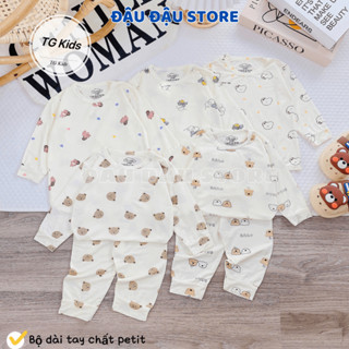 Set 5 Bộ Dài Tay Chui Đầu Thun Lạnh Sơ Sinh Nền Kem in hoạ tiết mềm mịn cho bé sơ sinh size 3-15 kg DL100 Đậu Đậu Store