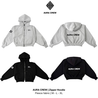  ÁO HOODIE ZIP CAO CẤP Form BOXY unisex Aura Crew - Full THÊU Vải NỈ BÔNG DÀY DẶN CAO CẤP KHÔNG XÙ LÔNG có túi trong 