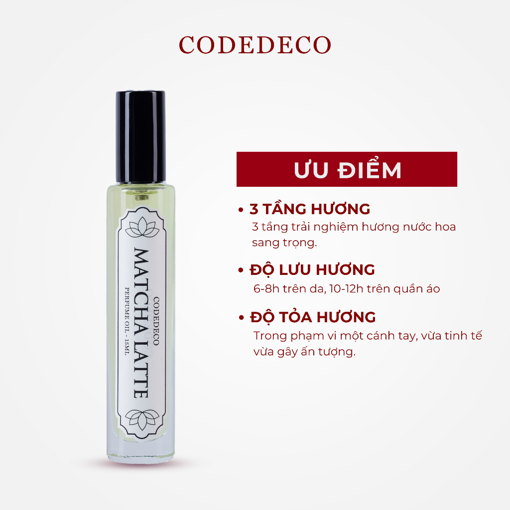 Tinh dầu nước hoa unisex CODEDECO Matcha Latte 15ml dạng xịt - Ngọt dịu, Thư giãn | BigBuy360 - bigbuy360.vn