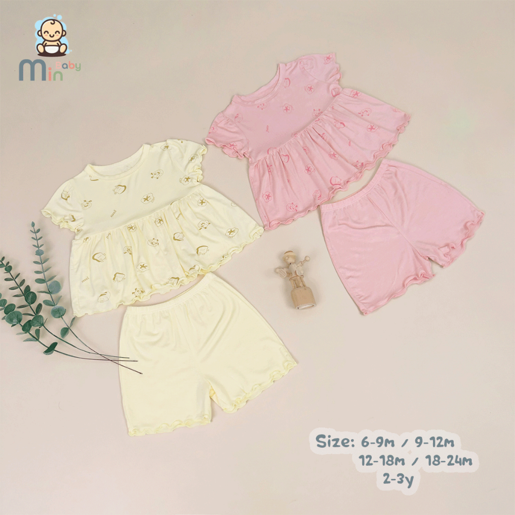 Bộ Cộc Bé Gái Nhún Bèo Mềm Mại, An Toàn Và Dễ Thương Cho Bé Yêu - Hàng Chính Hãng MIN0397