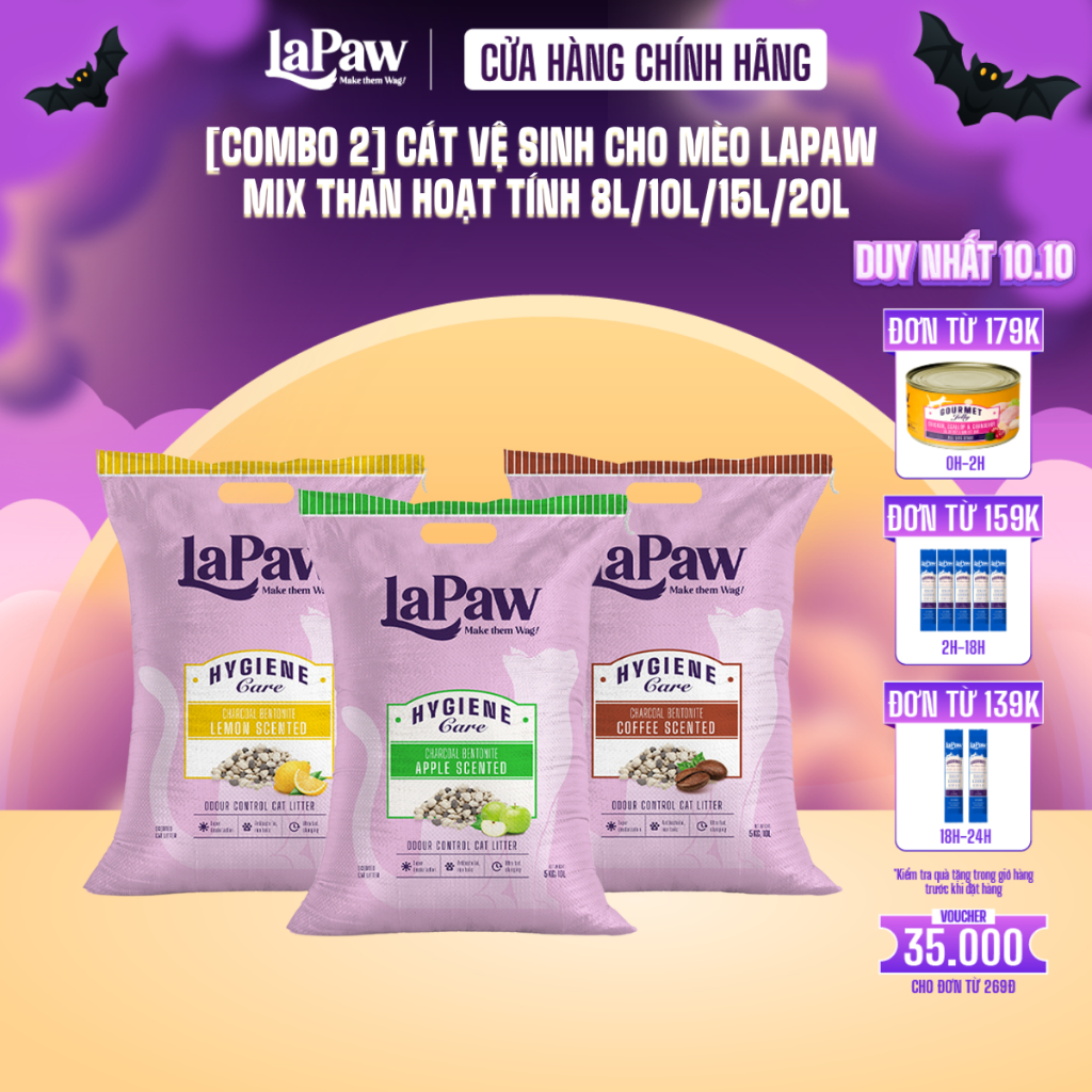 [COMBO 2 bao]laPaw Cát vệ sinh cho mèo than hoạt tính cao cấp siêu vón cục,siêu khử mùi,thơm lâu,ít bụi 8L/10L/15L/20L