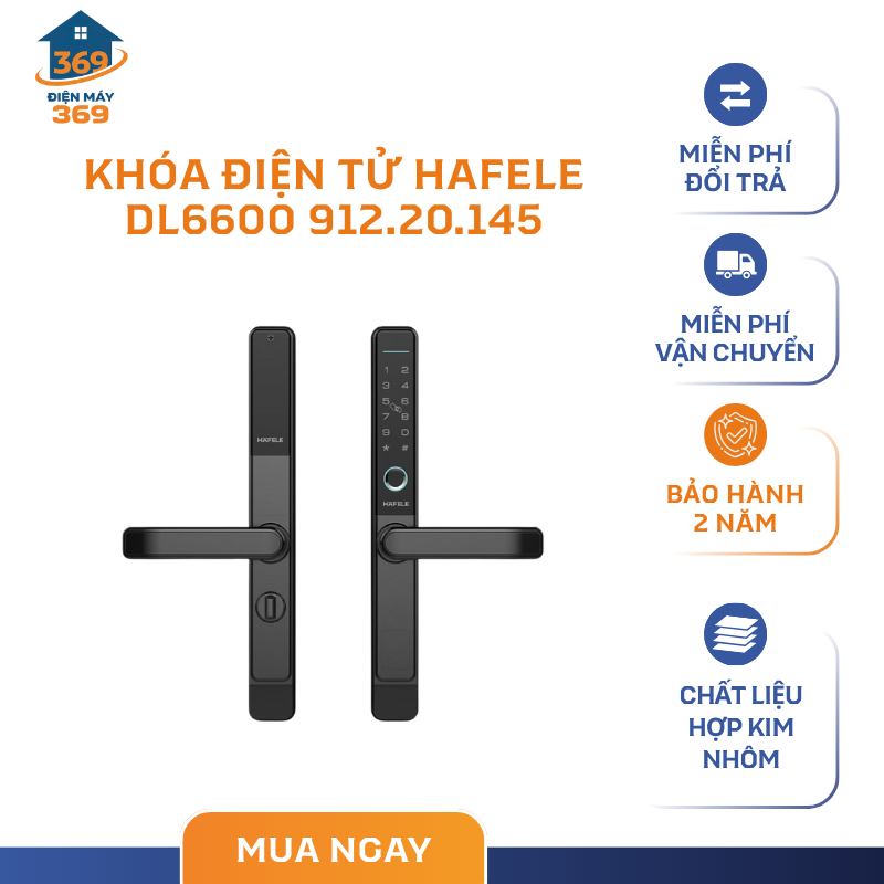 Khóa Điện Tử DL6600 Hafele 912.20.145, Dành Cho Cửa Khung Nhôm, Cửa Gỗ Đố Nhỏ - SMC