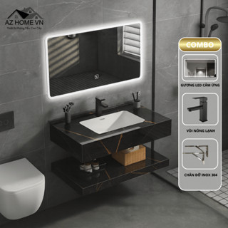 [COMBO] Bàn Đá Lavabo 2 Tầng VT05 Mặt Đá Porcelain Sáng Bóng Chậu Sứ Tràn Viền Men Cao Cấp Chống Ố Vàng Bảo Hành 5 Năm