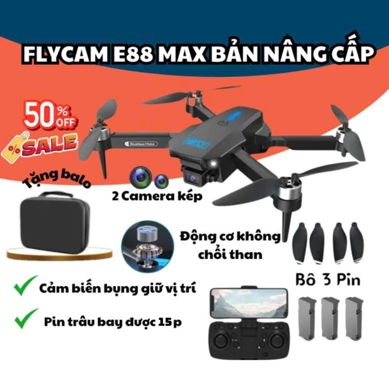 PIycam Mini, Flycam Giá Rẻ, Máy Bay Không Người Lái E88 MAX,Chế Độ Cảm Biến Giữ Độ Cao Tự Động | BigBuy360 - bigbuy360.vn