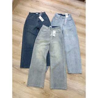 THE QUẠO - Quần Jean Bò Ống Suông Nữ Lưng Cao Màu Xanh Đậm /Xanh Bạc S1506_685