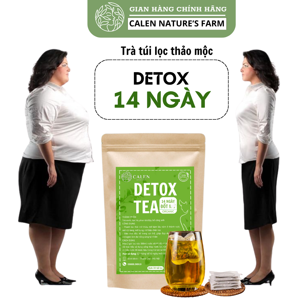 Trà thảo dược detox 14 ngày CALEN giúp detox cơ thể, làm sạch đường ruột, ngăn tích tụ mỡ thừa hiệu quả bịch 30 lọc