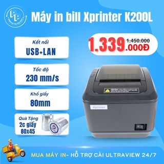 Máy in bill tính tiền, in hoá đơn XPRINTER K200L kết nối USB+LAN khổ 80mm, máy in hoá đơn cắt giấy tự động, chính hãng