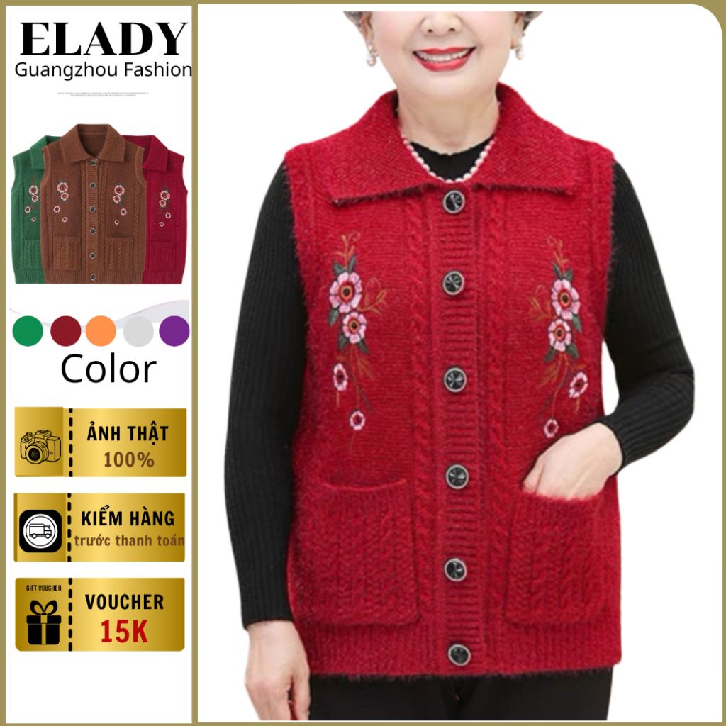Áo gile trung niên nữ AD1036, áo len gile đóng cúc cho mẹ cho bà