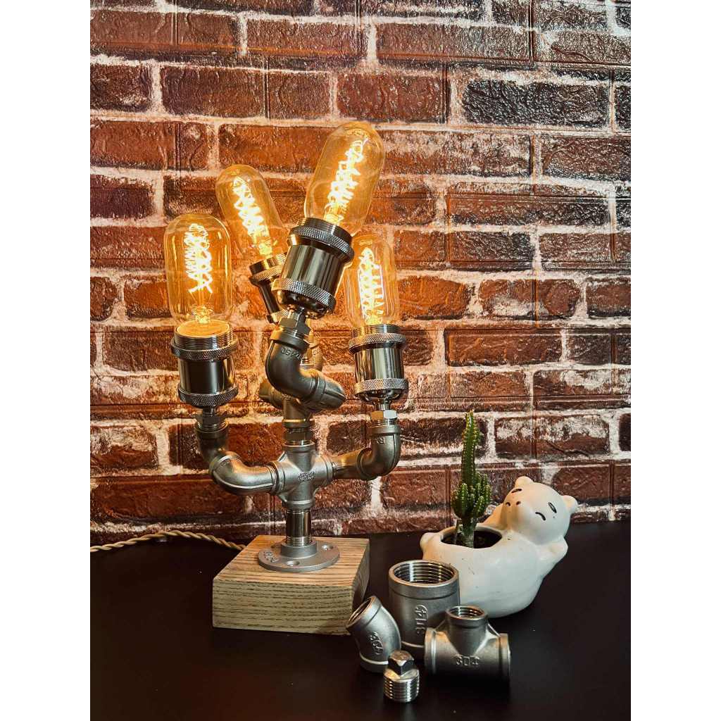 Đèn decor  – Đèn Ống nước inox 304, 4 bóng Edison