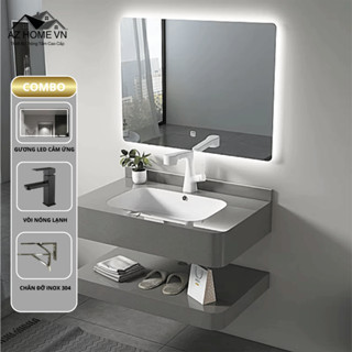[COMBO] Bàn Đá Lavabo Bo Góc 2 Tầng XB-11 Mặt Đá Đồng Chất Sáng Bóng Chậu Sứ Bo Tròn Tràn Viền Chống Ố Vàng Bảo Hành 5 ă