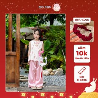 [TẶNG KÈM BỜM] Set Yếm Lụa Hồng Mềm Mại Cổ Trang Cho Mẹ Và Bé Gái 8-33kg NSC KIDS